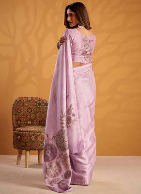 Lavender pure tussar silk with  kasheeda work and beautiful designer blouse 2