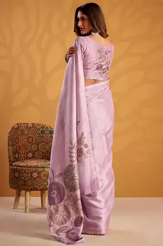 Lavender pure tussar silk with  kasheeda work and beautiful designer blouse