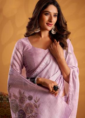 Lavender pure tussar silk with  kasheeda work and beautiful designer blouse 3