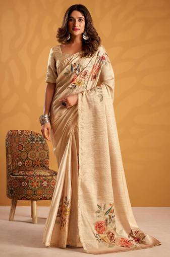 Cream pure tussar silk with  kasheeda work and beautiful designer blouse