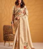 Cream pure tussar silk with  kasheeda work and beautiful designer blouse