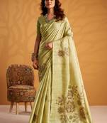 Sea green pure tussar silk with  kasheeda work and beautiful designer blouse