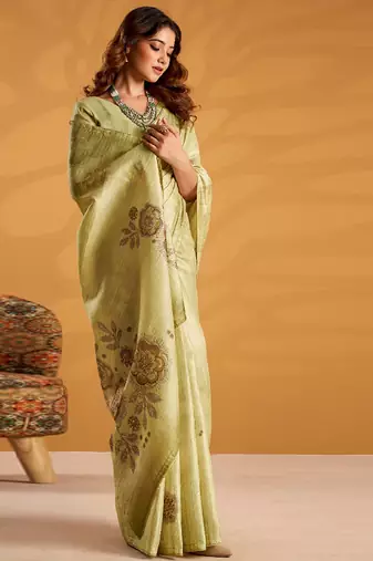 Sea green pure tussar silk with  kasheeda work and beautiful designer blouse