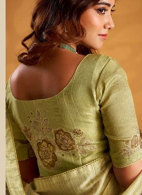 Sea green pure tussar silk with  kasheeda work and beautiful designer blouse 3