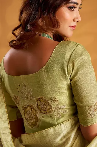 Sea green pure tussar silk with  kasheeda work and beautiful designer blouse