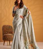 Grey pure tussar silk with  kasheeda work and beautiful designer blouse