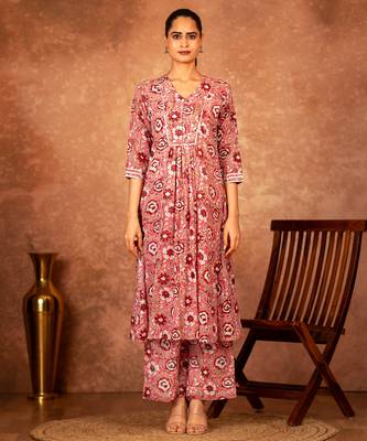 pink and off white hand block printed cotton salwar kameez 2