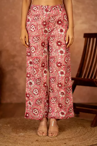 pink and off white hand block printed cotton salwar kameez