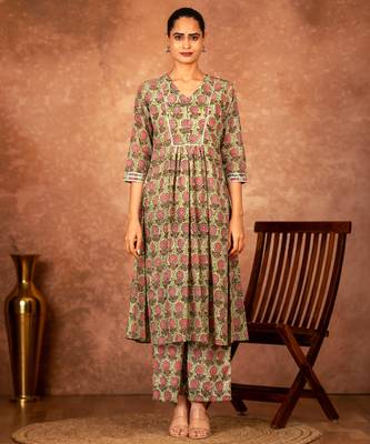 green and pink hand block printed cotton salwar kameez 2