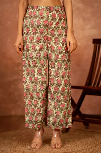green and pink hand block printed cotton salwar kameez