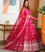 PINK EMBROIDERY NET STYLE LEHENGA CHOLI WITH DUPATTA