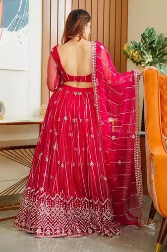 pink embroidery net designer lehenga choli set