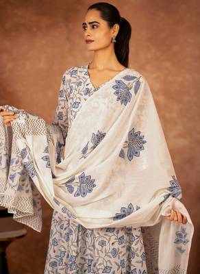blue and white hand block printed cotton salwar kameez 3