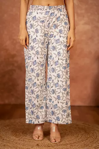 blue and white hand block printed cotton salwar kameez