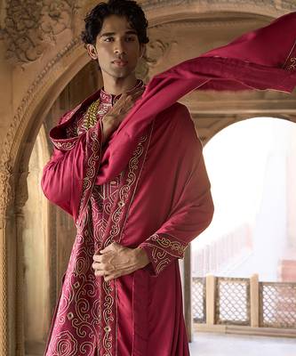 Maroon embroidered rawsilk sherwani 2