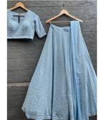 SKYBLUE EMBROIDERY GEORGETTE PREMIUM LEHENGA CHOLI WITH DUPATTA