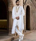 Ivory embroidered rawsilk sherwani