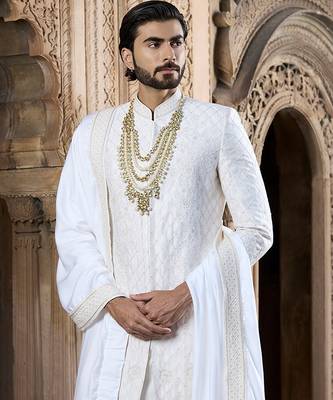 Ivory embroidered rawsilk sherwani 2