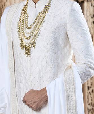 Ivory embroidered rawsilk sherwani 3