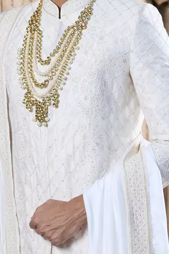 Ivory embroidered rawsilk sherwani