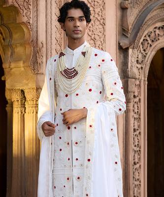 Ivory embroidered rawsilk sherwani 2