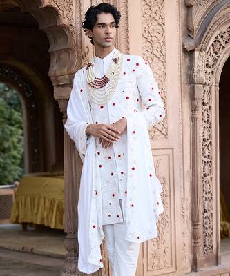 Ivory embroidered rawsilk sherwani 3