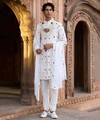 Ivory embroidered rawsilk sherwani 4