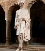 Gold embroidered linen satin sherwani