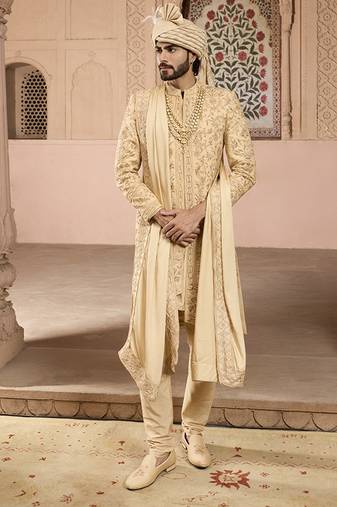 Gold embroidered rawsilk sherwani