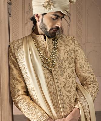 Gold embroidered rawsilk sherwani 2