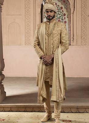 Gold embroidered rawsilk sherwani 3