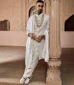 Ivory embroidered rawsilk sherwani