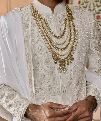 Ivory embroidered rawsilk sherwani 3
