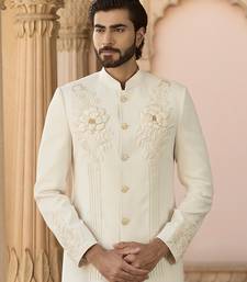 Ivory embroidered crepe silk bandhgala set