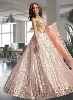 pink embroidery georgette designer lehenga choli set 1