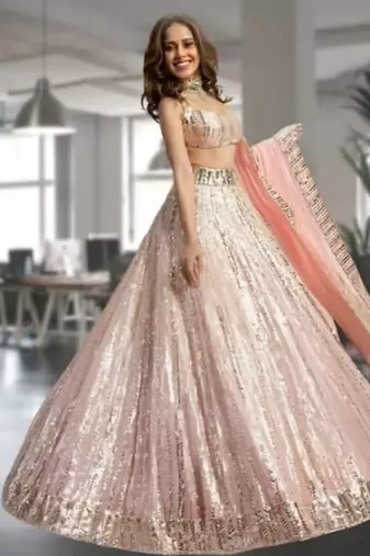 PINK EMBROIDERY GEORGETTE LOVELY LEHENGA CHOLI WITH DUPATTA