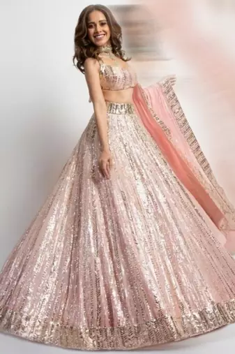 pink embroidery georgette designer lehenga choli set