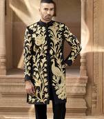 Black embroidered velvet indowestern set