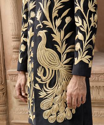 Black embroidered velvet indowestern set 3