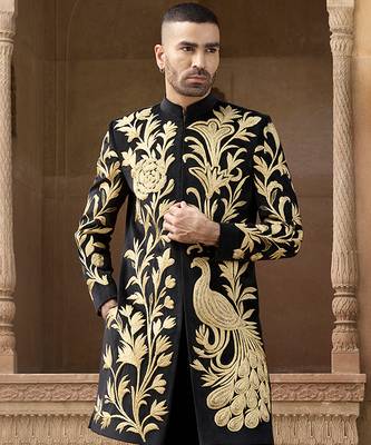Black embroidered velvet indowestern set 4