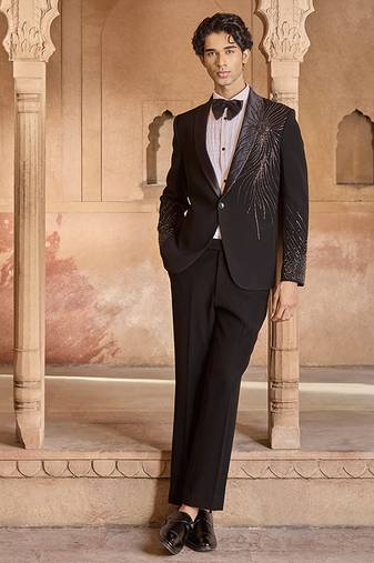 Black embroidered velvet tuxedo