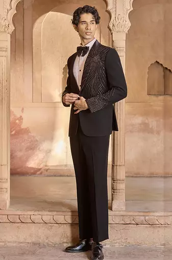 Black embroidered velvet tuxedo