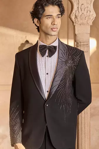 Black embroidered velvet tuxedo