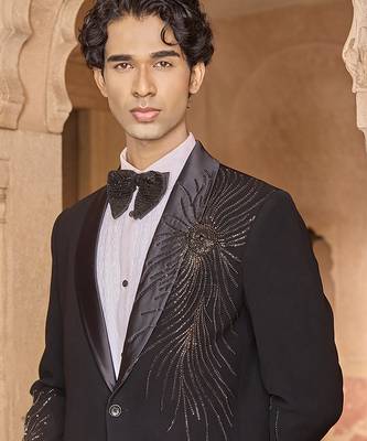 Black embroidered velvet tuxedo 4