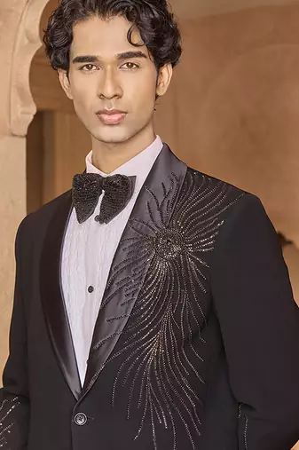 Black embroidered velvet tuxedo