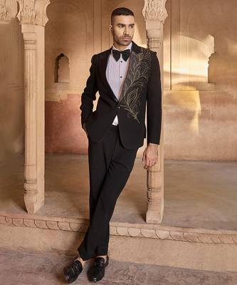 Black embroidered velvet tuxedo 1
