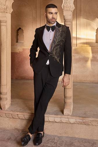 Black embroidered velvet tuxedo