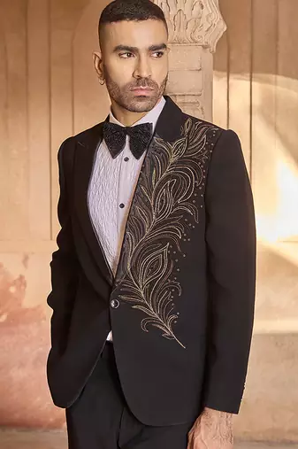 Black embroidered velvet tuxedo