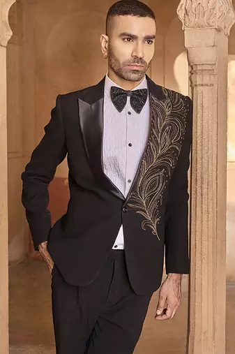Black embroidered velvet tuxedo