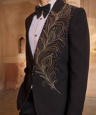 Black embroidered velvet tuxedo 4